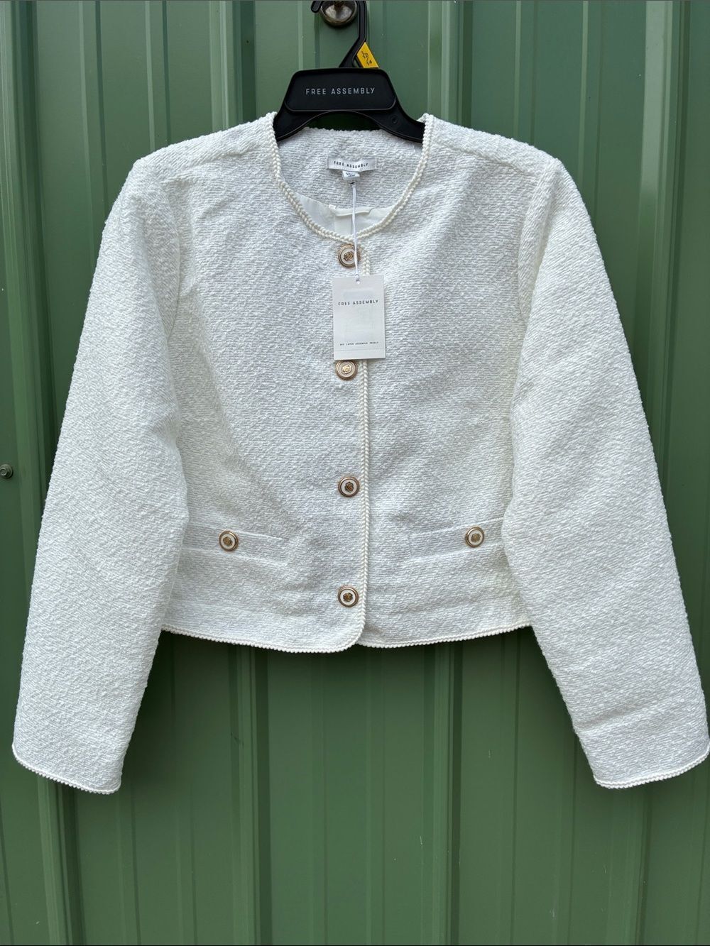 Women's Collarless Nubby Jacket With Long Sleeves Size L